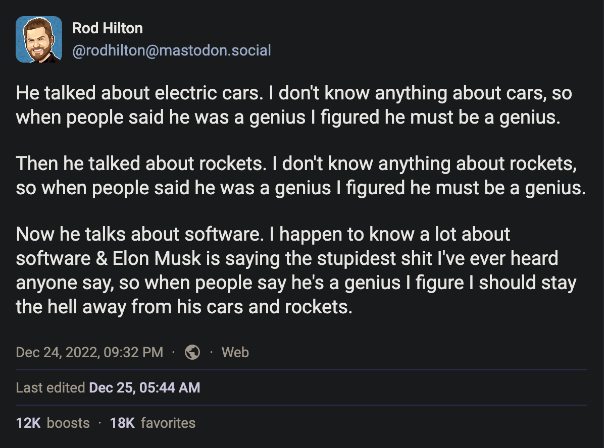 Rod Hilton Toot from Dec 24, 2022