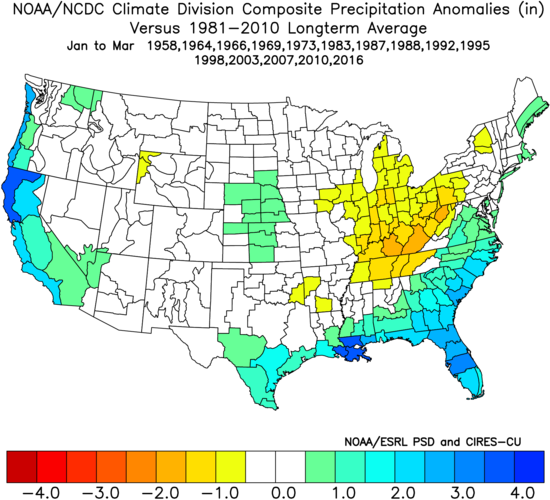 El Niño spring rainfall anomaly map 1981 to 2010